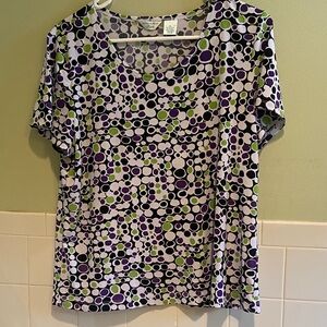 🌺Laura Ashley Petite Top Polka Dot Pattern Short-Sleeve Size PL